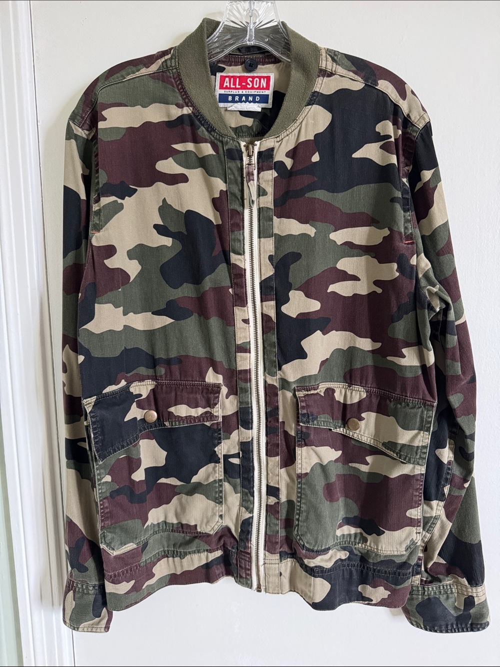 All-Son Men's Camouflage Bomber Field Jacket - Green Camo